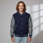 Dark Purple Wool Body and Dark Grey Cowhide Leather Jacket