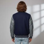 Dark Purple Wool Body and Dark Grey Cowhide Leather Jacket - Image 2