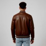 Dark Brown Sheep Leather Varsity Jacket - Image 2