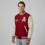 Light Maroon Wool and Cowhide Leather Sleeve Varsity Jacket