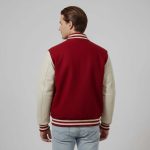 Light Maroon Wool and Cowhide Leather Sleeve Varsity Jacket - Image 2