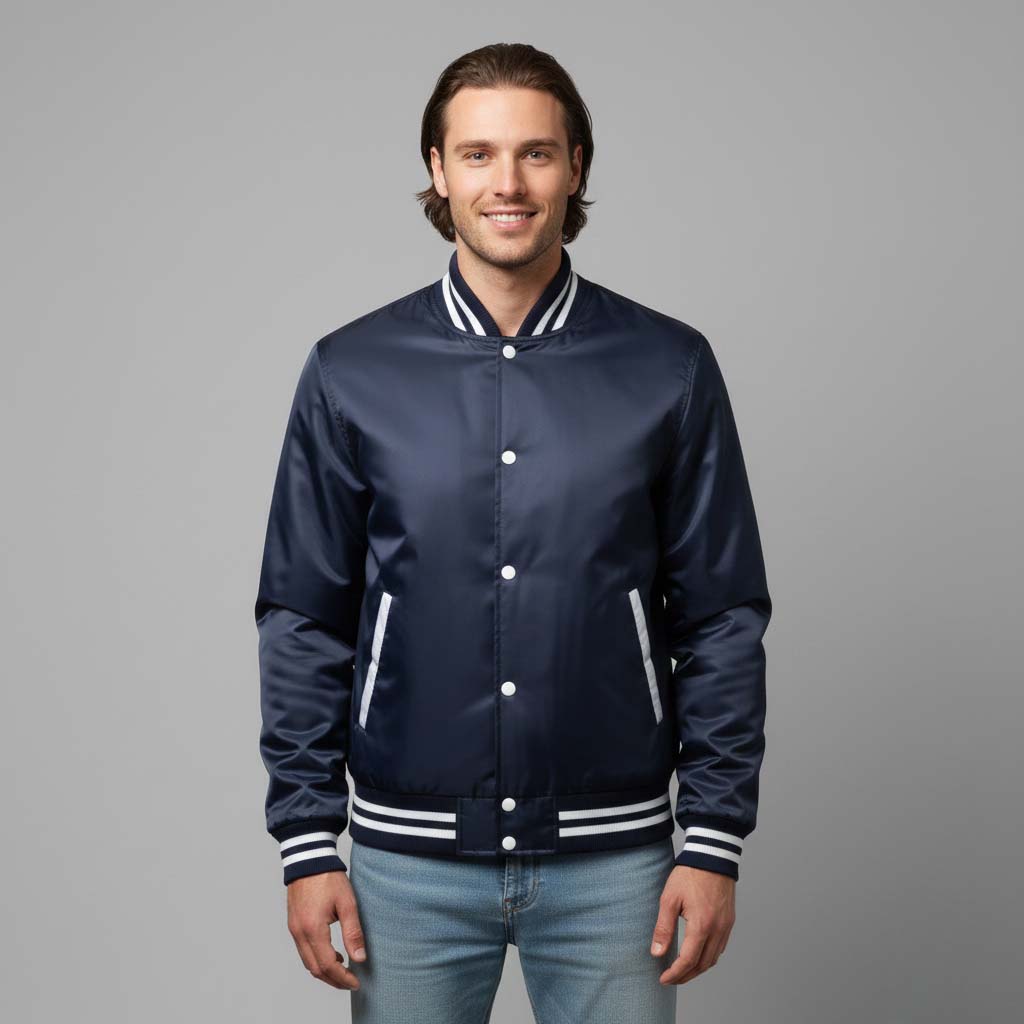 21 Satin Navy Varsity Jacket - Image 1