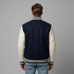 Navy Wool Body and White Cowhide Sleeve Leather Jacket - Image 2