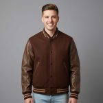 Dark Brown Wool Body and Cowhide Leather Varsity Jacket