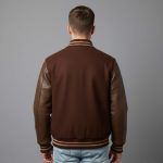 Dark Brown Wool Body and Cowhide Leather Varsity Jacket - Image 2