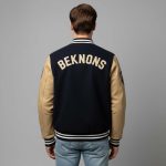 Navy and Tan Cotton Varsity Jacket - Image 2