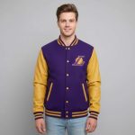 Dark Purple Wool Body and Gold Cowhide Leather Jacket