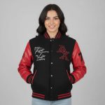 Black Wool Body and Red Cowhide leather Jacket